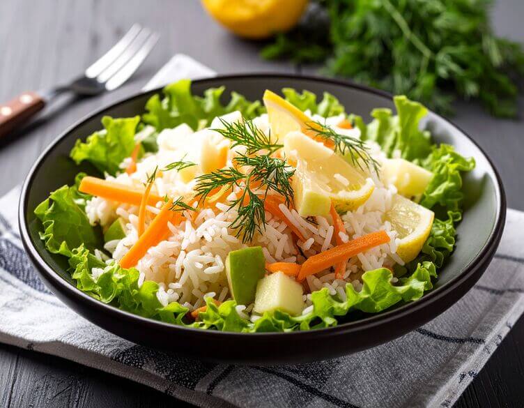 Insalata fibermaxxing con riso basmati, verdure e mela
