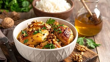 Pollo al miele e noci con riso Basmati