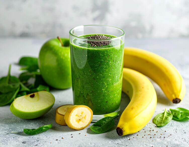 Smoothie ricco di fibre con spinacino, mela e semi di chia per fibermaxxing Smoothie ricco di fibre con spinacino, mela e semi di chia per fibermaxxing