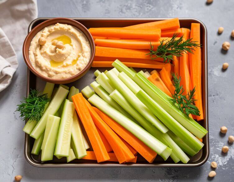 Verdure crude carote, zucchine chiare, finocchi, sedano,hummus