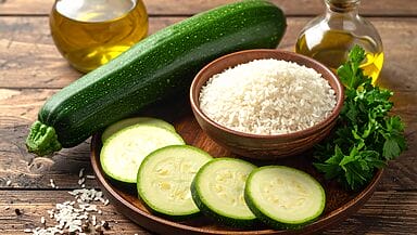 Ingredienti freschi per ricette riso zucchine