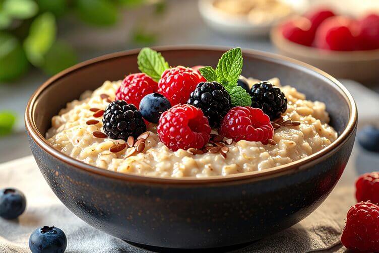 porridge di avena con frutti di bosco e semi di lino