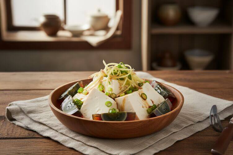 Il pi dàn: l’uovo centenario cinese tofu con uovo centenario zenzero e cipollotto