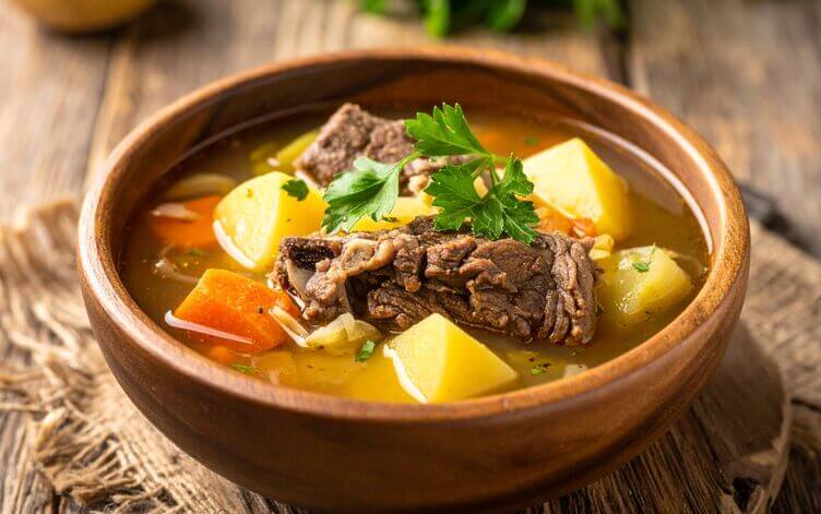 kjötsúpa una zuppa di agnello con patate, carote, rape, cipolle e cavolo