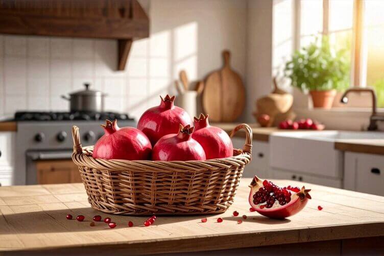 Melograno: come scegliere, conservare e usare in cucina (senza sprechi) cesto di melograno