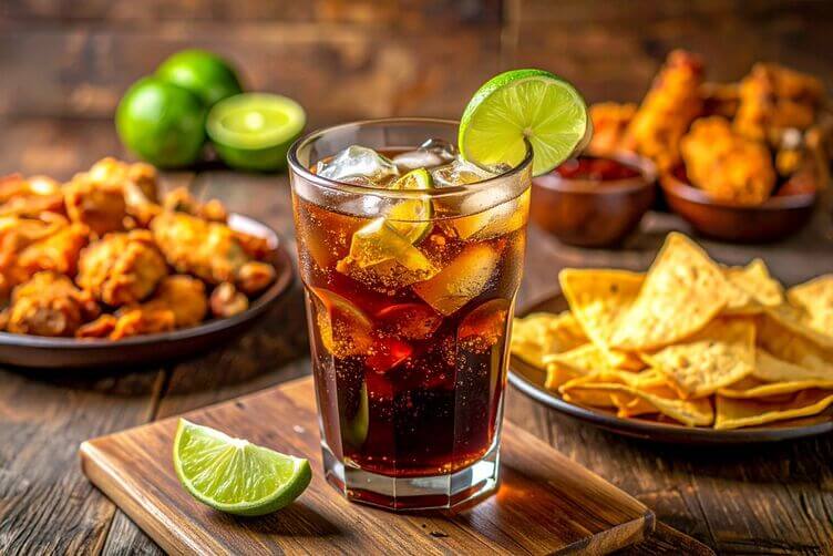 cuba libre servito con tapas, empanadas, fritti vari