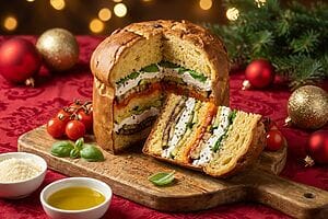 Panettone gastronomico vegetariano: antipasto di Natale a strati Panettone gastronomico vegetariano: antipasto di Natale a strati