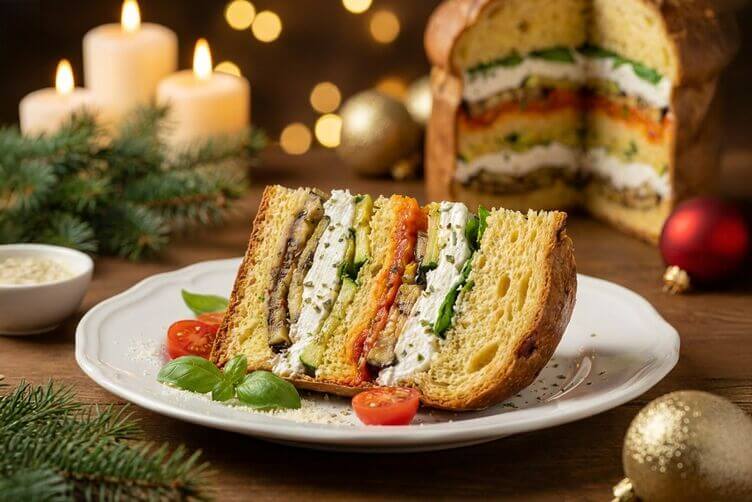 Panettone gastronomico vegetariano fetta Panettone gastronomico vegetariano