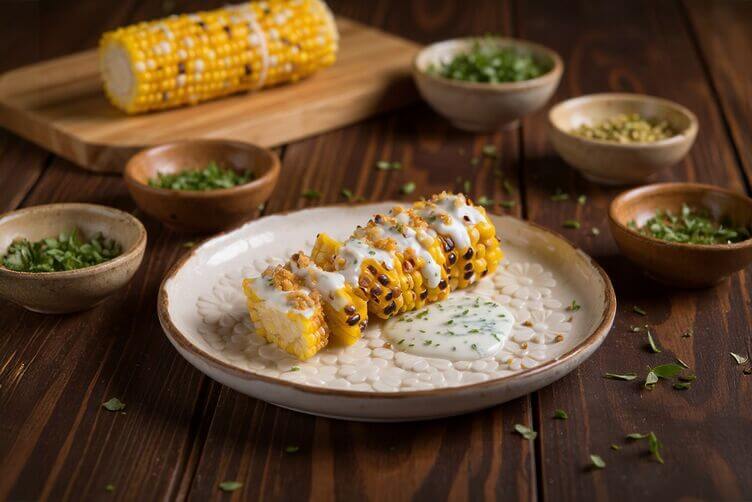 pannocchie di mais grigliate con salsa alle erbe