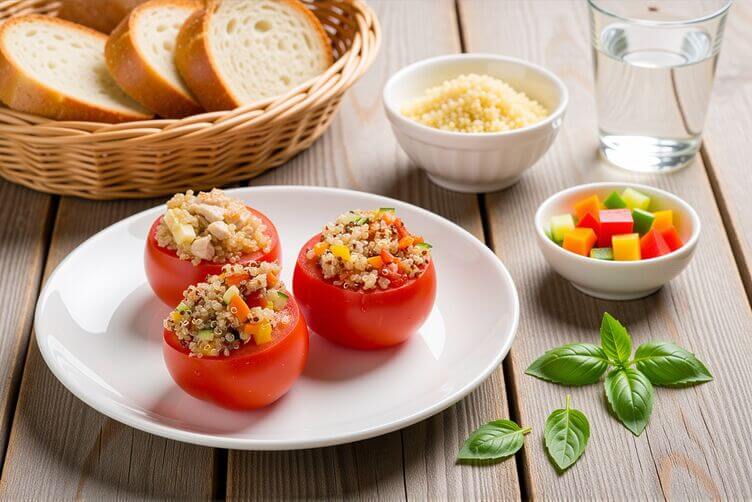 Pomodori ripieni con quinoa, verdure e tonno