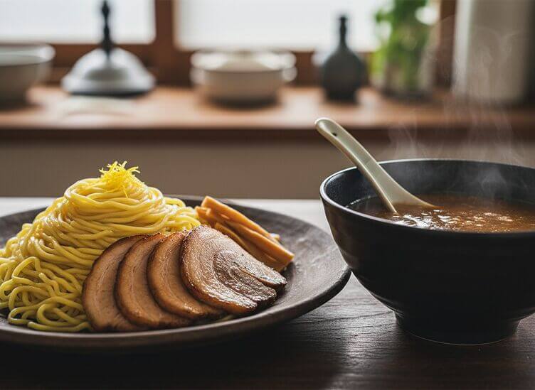 tsukemen con noodles brodo e Chashu