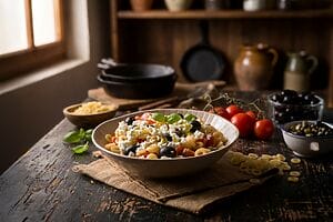 Anelletti alla mediterranea con pomodorini, olive e feta: anche senza glutine e senza lattosio