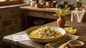 Fregula allo zafferano con carciofi