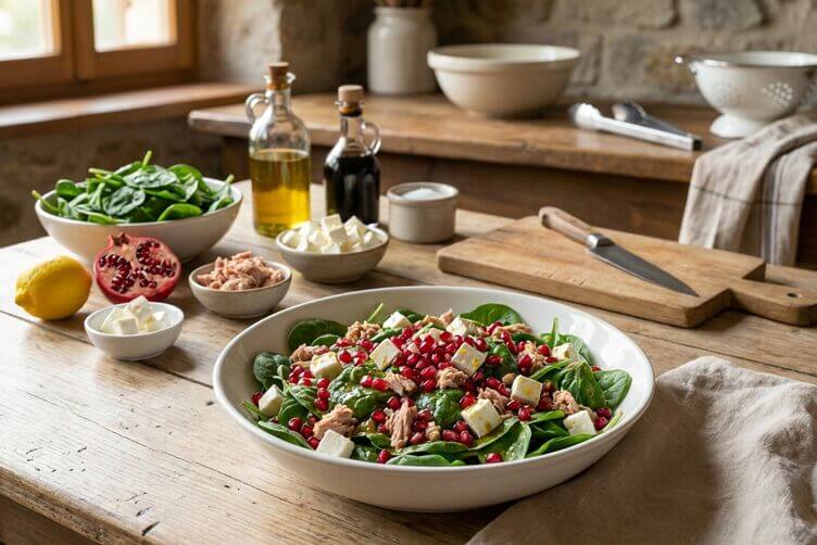 insalata di spinacini feta e tonno preparazione insalata di spinacini feta e tonno preparazione