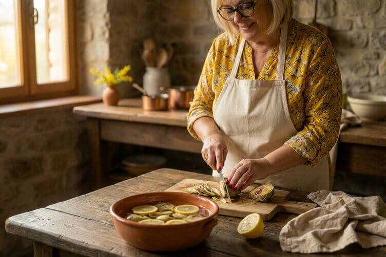 Nonnapaperina-Tiziana Colombo affetta i carciofi Nonnapaperina-Tiziana Colombo affetta i carciofi