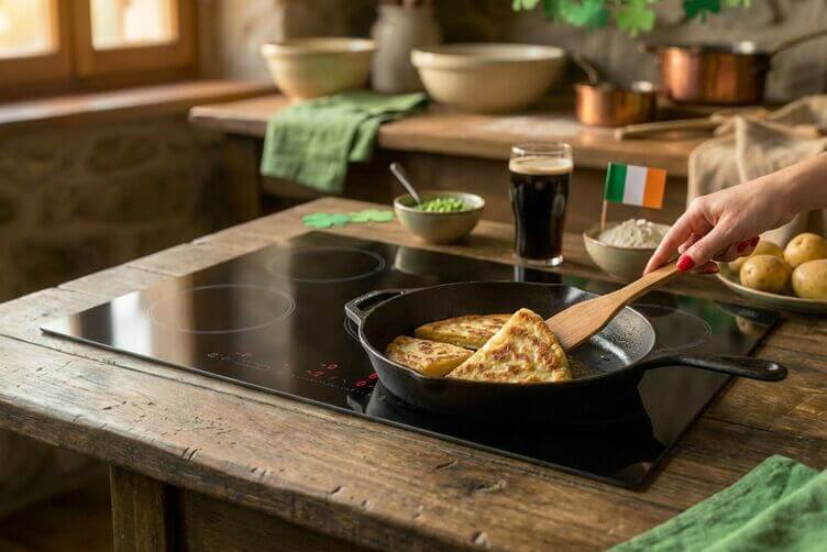 potato farls senza lattosio in padella mentre dorano