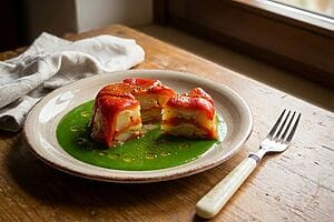 Timballo di peperoni con patate: senza glutine e senza lattosio (con clorofilla di rucola)