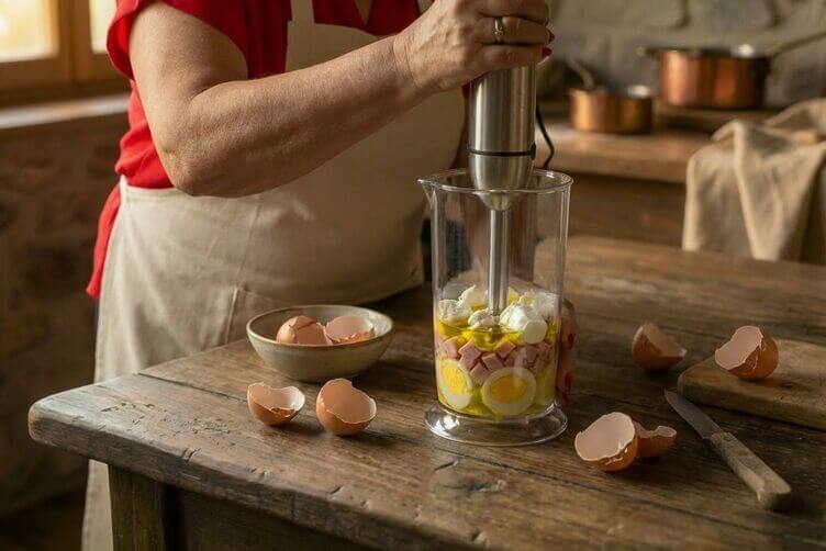 Uova sode ripiene con crema di prosciutto di York Tiziana frulla il tutto Uova sode ripiene con crema di prosciutto di York Tiziana frulla il tutto