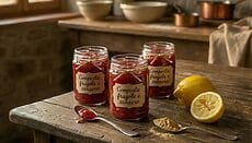 Vasetto di composta fragole e zenzero etichettato a mano