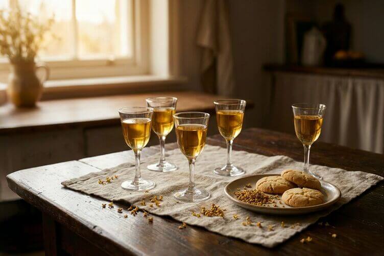 calici di bevanda all'osmasto a base vino con biscotti calici di bevanda all'osmasto a base vino con biscotti