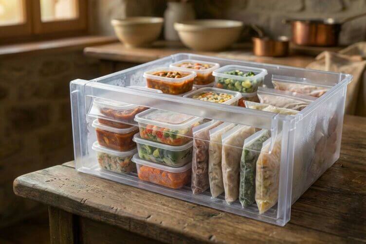 Come conservare gli avanzi di Natale in freezer: porzioni singole ben chiuse e impilate Come conservare gli avanzi di Natale in freezer: porzioni singole ben chiuse e impilate