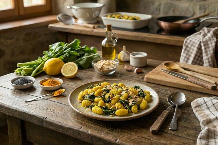 gnocchetti alla curcuma con cime di rapa