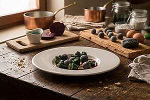 Gnocchi con farina di fagioli neri con rapa rossa e spirulina: una sinfonia di sapori Gnocchi con farina di fagioli neri con rapa rossa e spirulina: una sinfonia di sapori