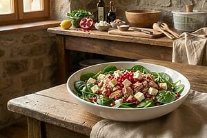 Insalata di spinacini con tonno feta e melograno: fresca e saporita Insalata di spinacini con tonno feta e melograno: fresca e saporita