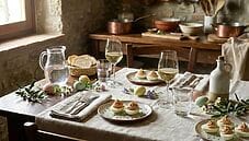 tavola apparecchiata con uova sode ripiene