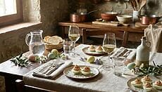 tavola apparecchiata con uova sode ripiene