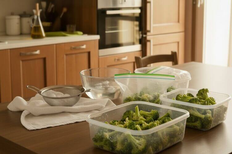 Broccoli sbollentati e pronti per il freezer o frigo in contenitori