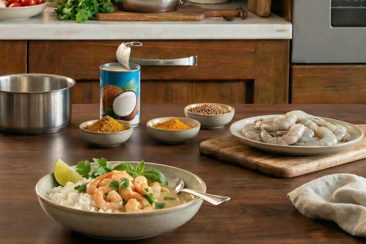 Ciotola di riso con gamberi al curry leggero