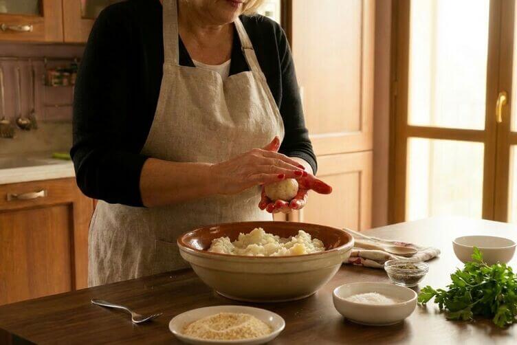 Impasto per polpette con rape bianche e patate, formatura a mano di nonnapaperina Impasto per polpette con rape bianche e patate, formatura a mano di nonnapaperina