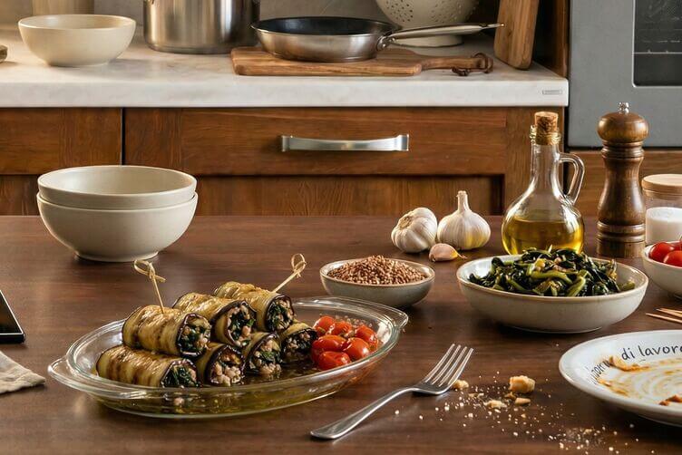 Involtini di melanzane ripieni di friarielli