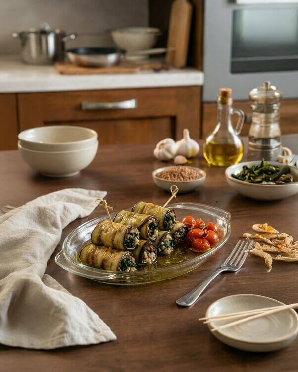 Involtini di melanzane ripieni di friarielli 