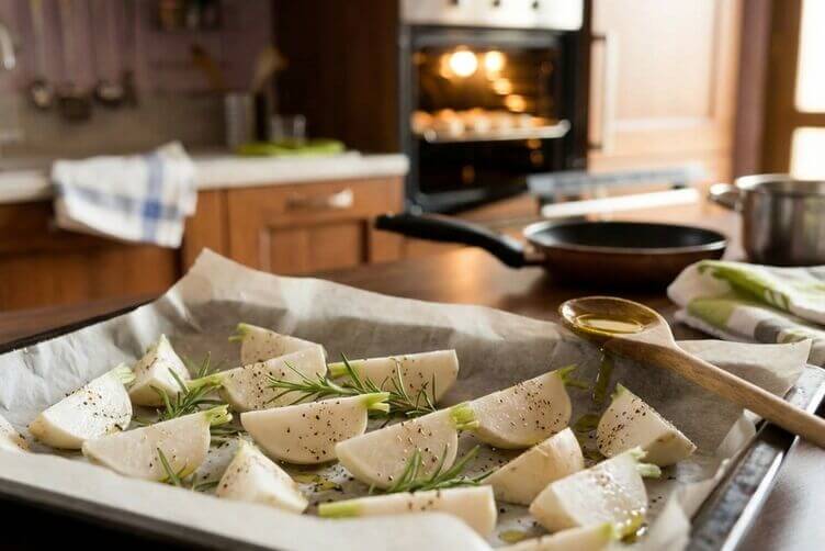 Rape bianche al forno in teglia con rosmarino