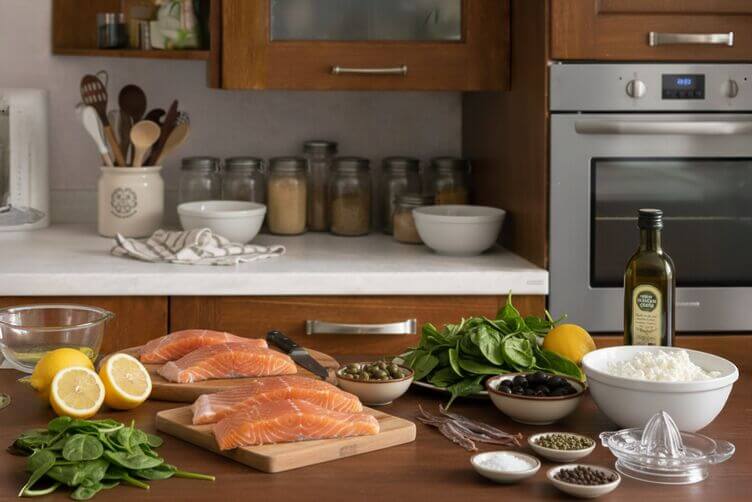 Trancio di salmone con patè di olive 1