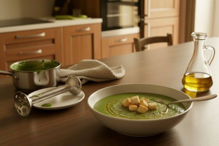 Vellutata di broccoli cremosa con crostini di pane