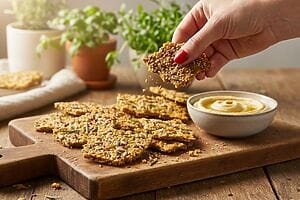 Cracker con farina di mele senza glutine, rosmarino e semi