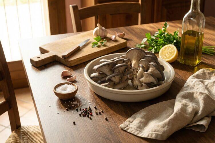 Funghi ostrica blu nel bosco Funghi ostrica blu