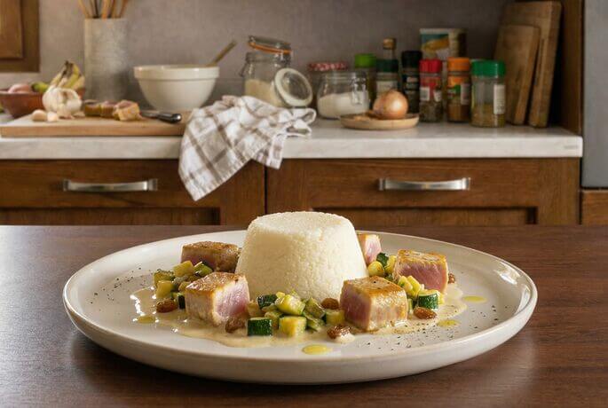 Tortino di polenta bianca con tonno fresco