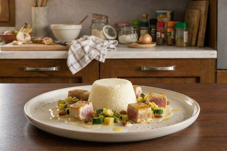 Tortino di polenta bianca con tonno fresco
