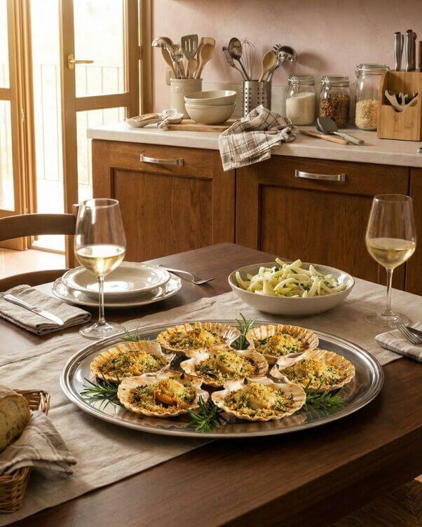 cena con capesante gratinate cena con capesante gratinate