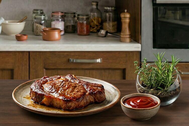 Carne alla griglia marinata con salsa barbecue servita a parte