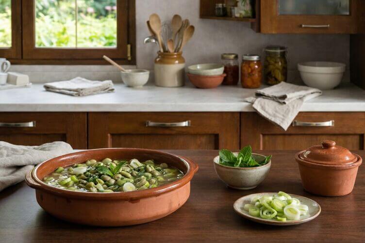 Fave fresche in umido cotte con cipollotto ed erbe aromatiche Fave fresche in umido cotte con cipollotto ed erbe aromatiche