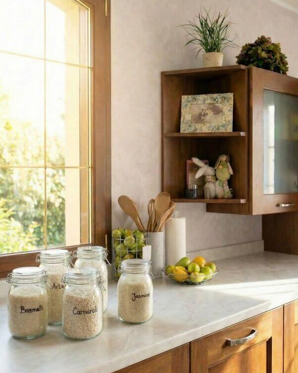 barattoli di riso bianco barattoli di riso bianco