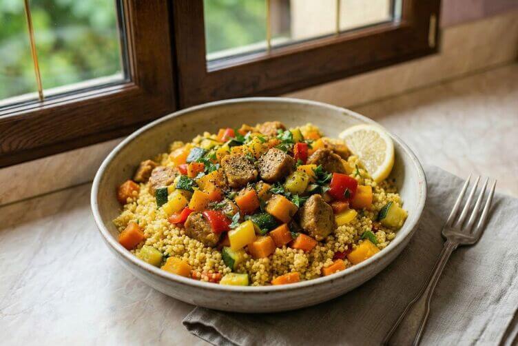 Cous cous con spezzatino di seitan e verdure