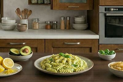 Pasta di riso con crema di avocado della Calabria e limone: un primo leggero e cremoso 