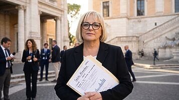 Tiziana davanti a un edificio istituzionale per raccontare la battaglia sul nichel e la SNAS