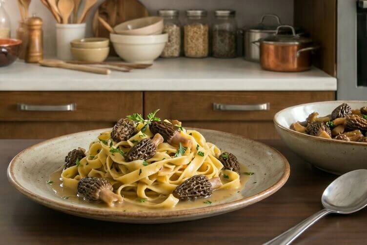 tagliatelle con spugnole o morchelle